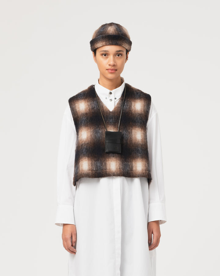 G.o.D Vee Vest Felted Check Sepia / Cream