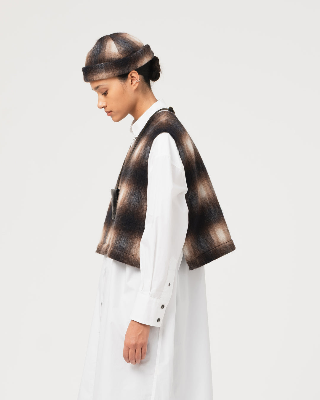 G.o.D Vee Vest Felted Check Sepia / Cream