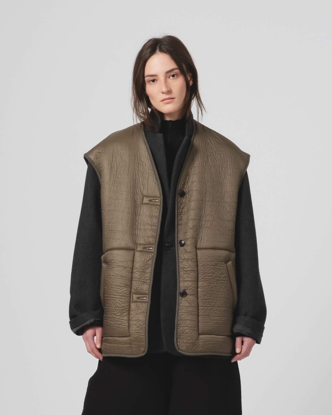 G.o.D Ridge Vest Piumino Nylon Fossil Green / Off White
