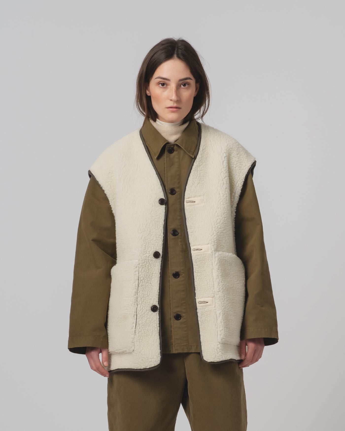 G.o.D Ridge Vest Piumino Nylon Fossil Green / Off White