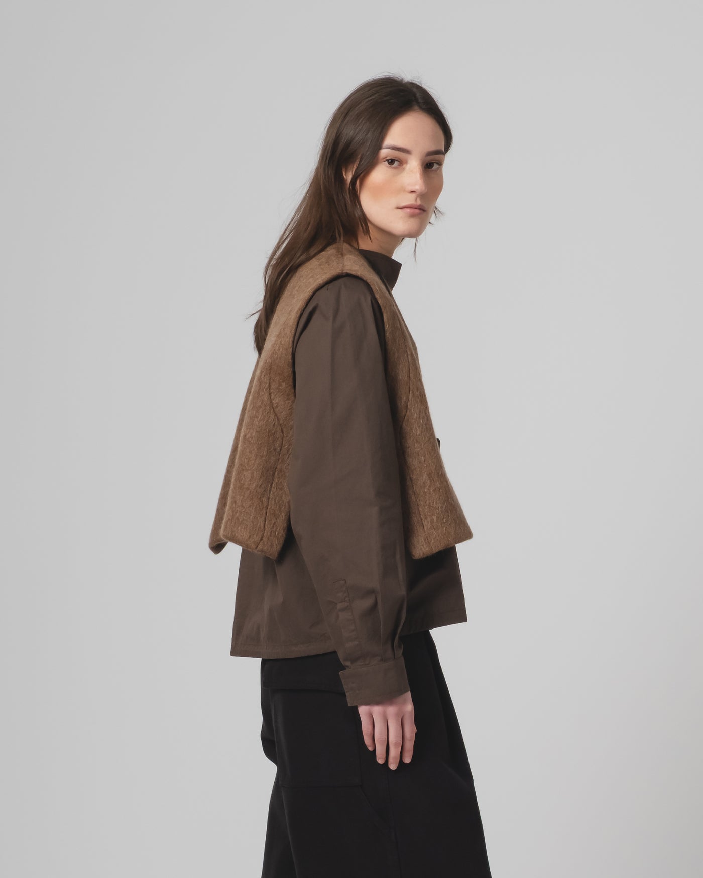 G.o.D Vee Vest Mohair Fleece Java Brown
