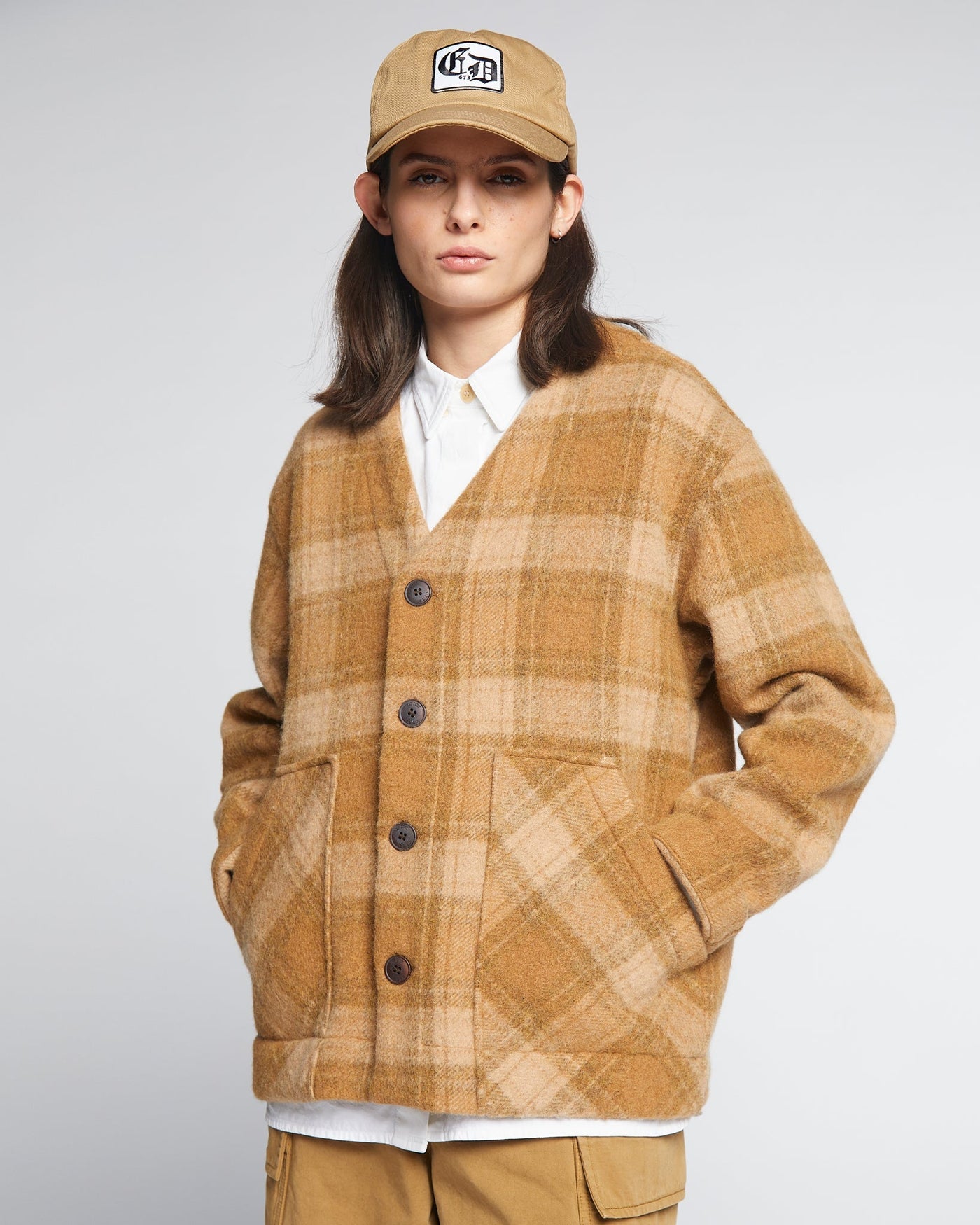 G.o.D Baseball Cardigan Washed Check Sugar