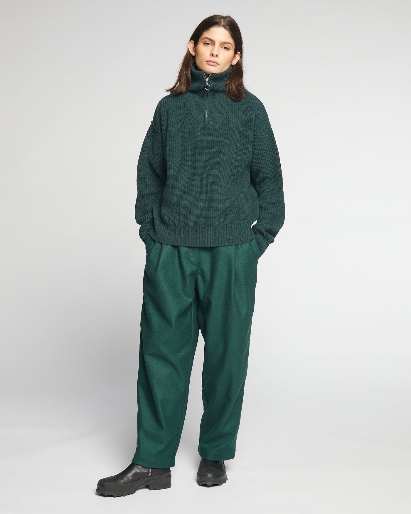 G.o.D British Worker Pants Compact Wool Bottle Green