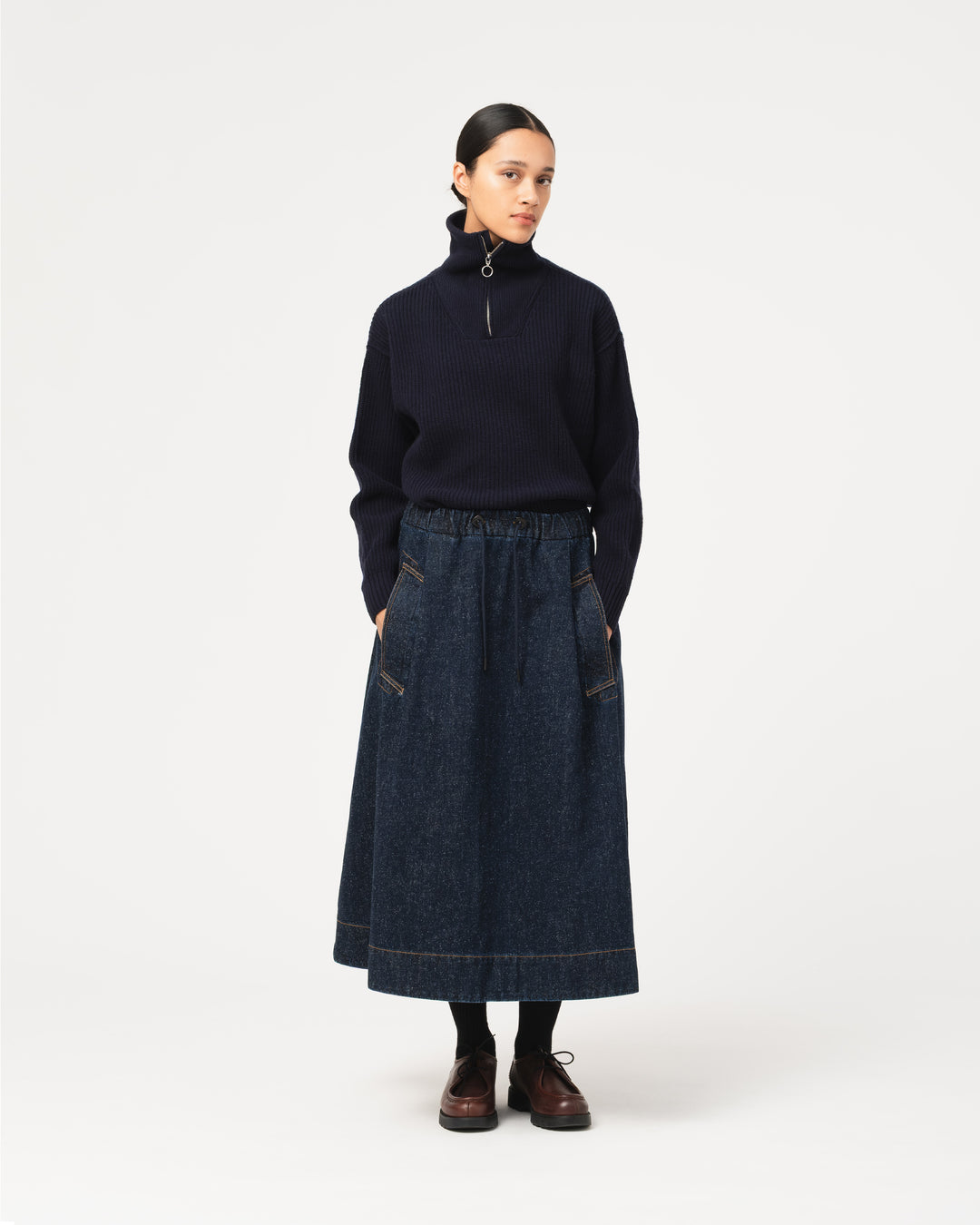 G.o.D Meadow Skirt Neppy Denim Indigo