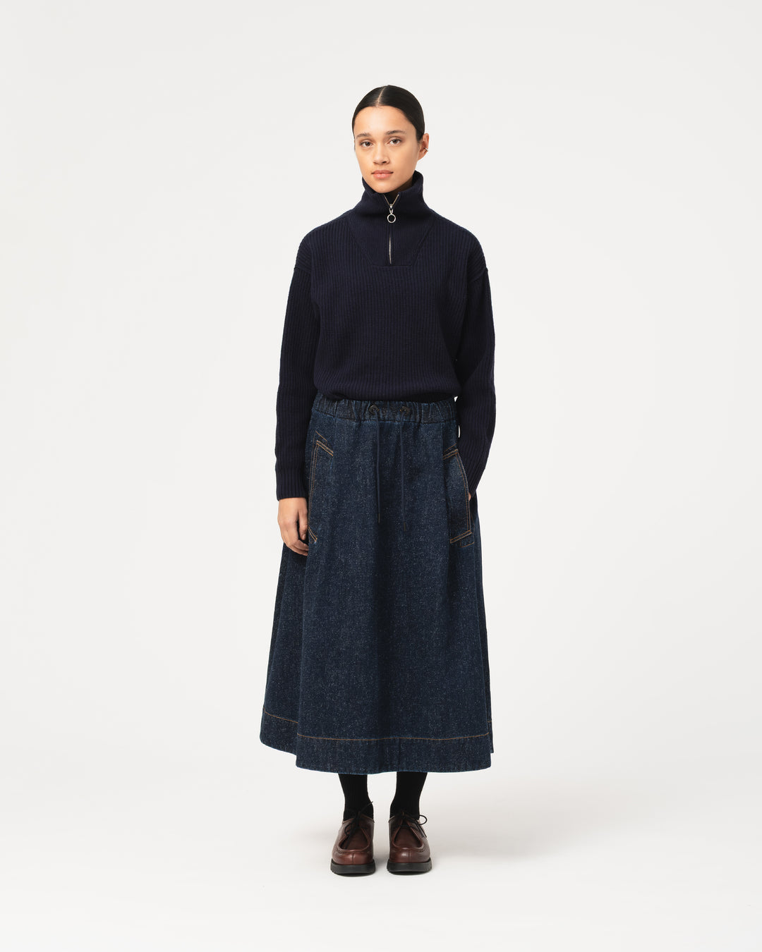 G.o.D Meadow Skirt Neppy Denim Indigo