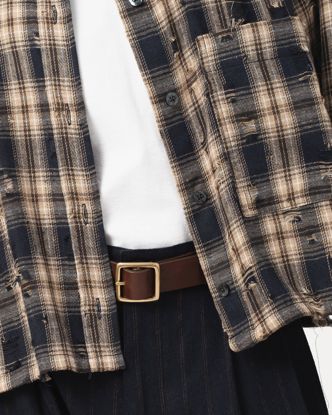 G.o.D Cubic Shirt Cobain Check Navy/Wheat