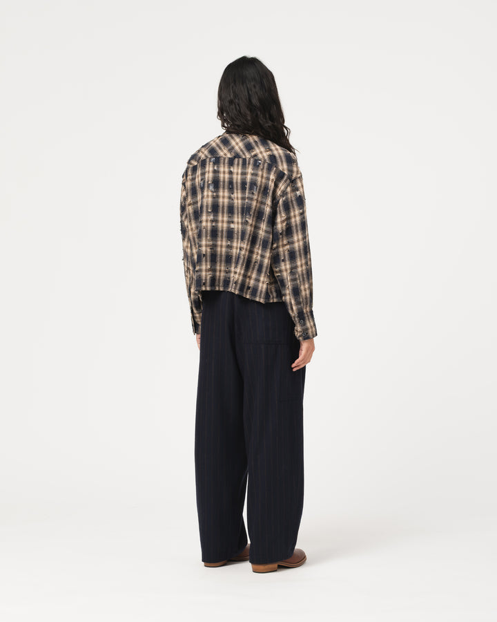 G.o.D Cubic Shirt Cobain Check Navy/Wheat