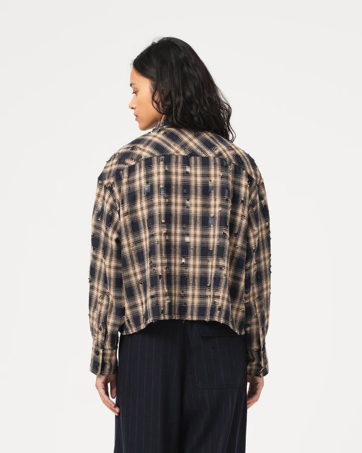 G.o.D Cubic Shirt Cobain Check Navy/Wheat