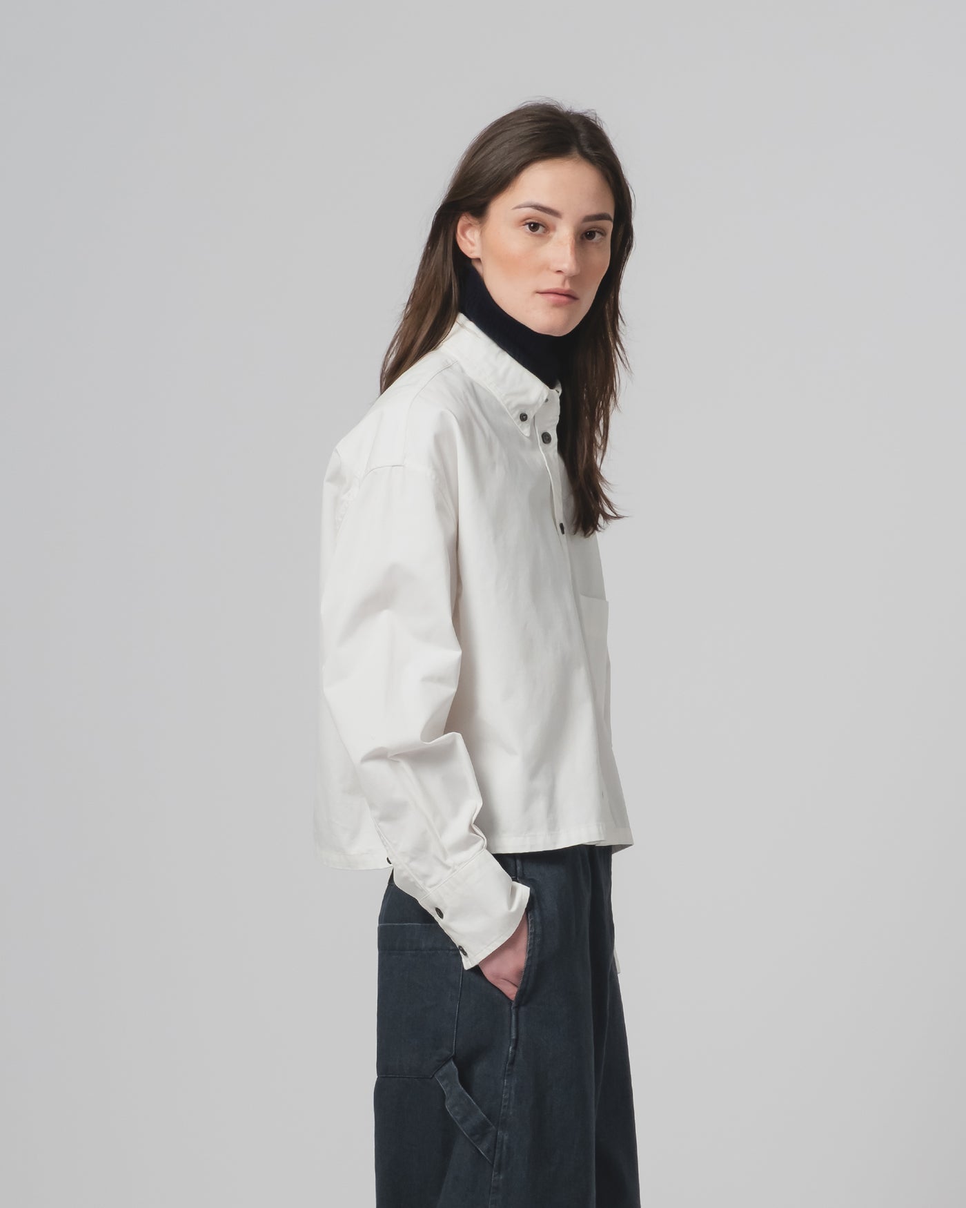 G.o.D Cubic Shirt Fine Broken Twill Milk
