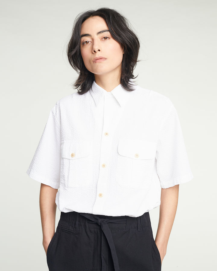 G.o.D Cuban Shirt Seersucker White