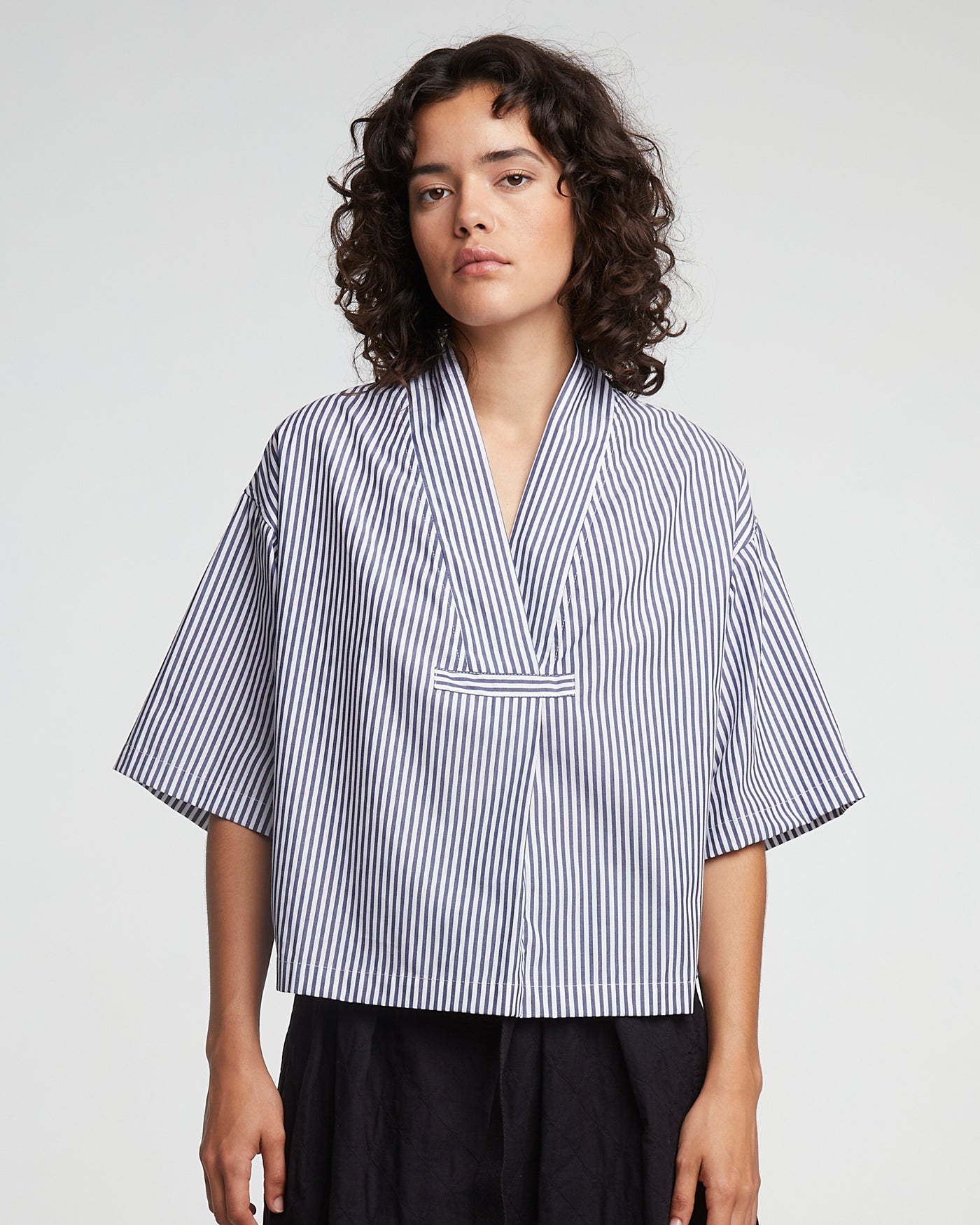 G.o.D Toku Top Poplin Stripes Dark Blue/White