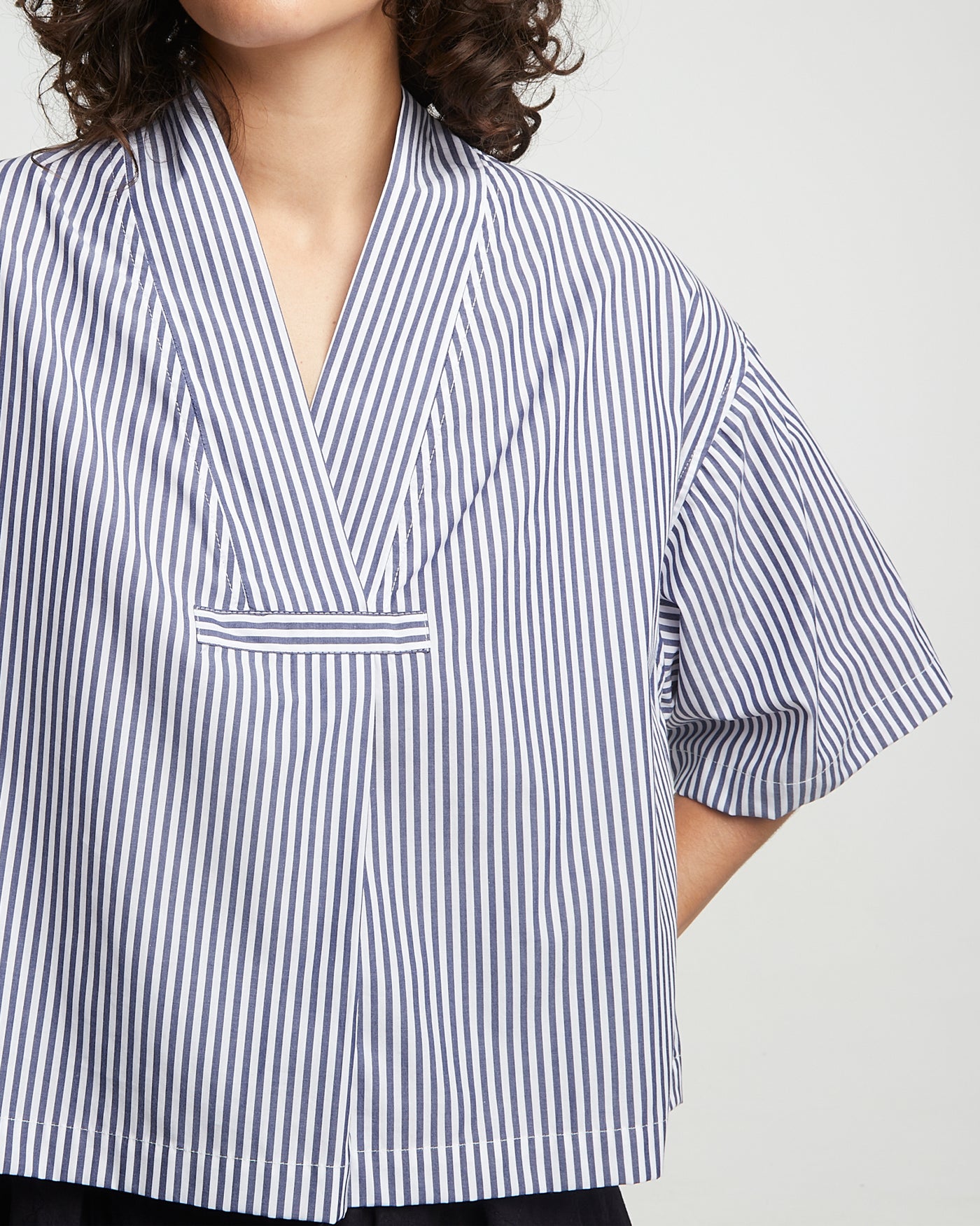 G.o.D Toku Top Poplin Stripes Dark Blue/White