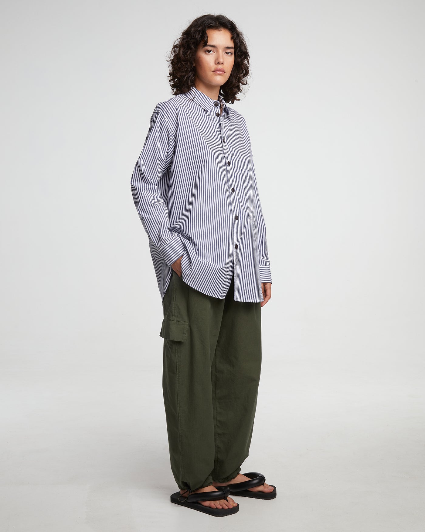 G.o.D Maxi Shirt Poplin Stripes Dark Blue/White