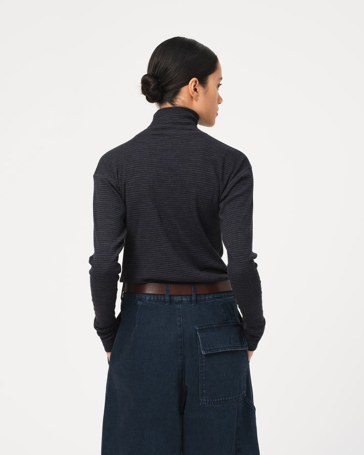 G.o.D Turtle Neck Rib Wool Blue