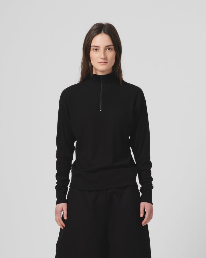 G.o.D Zipper Pull Over Light Wool Black