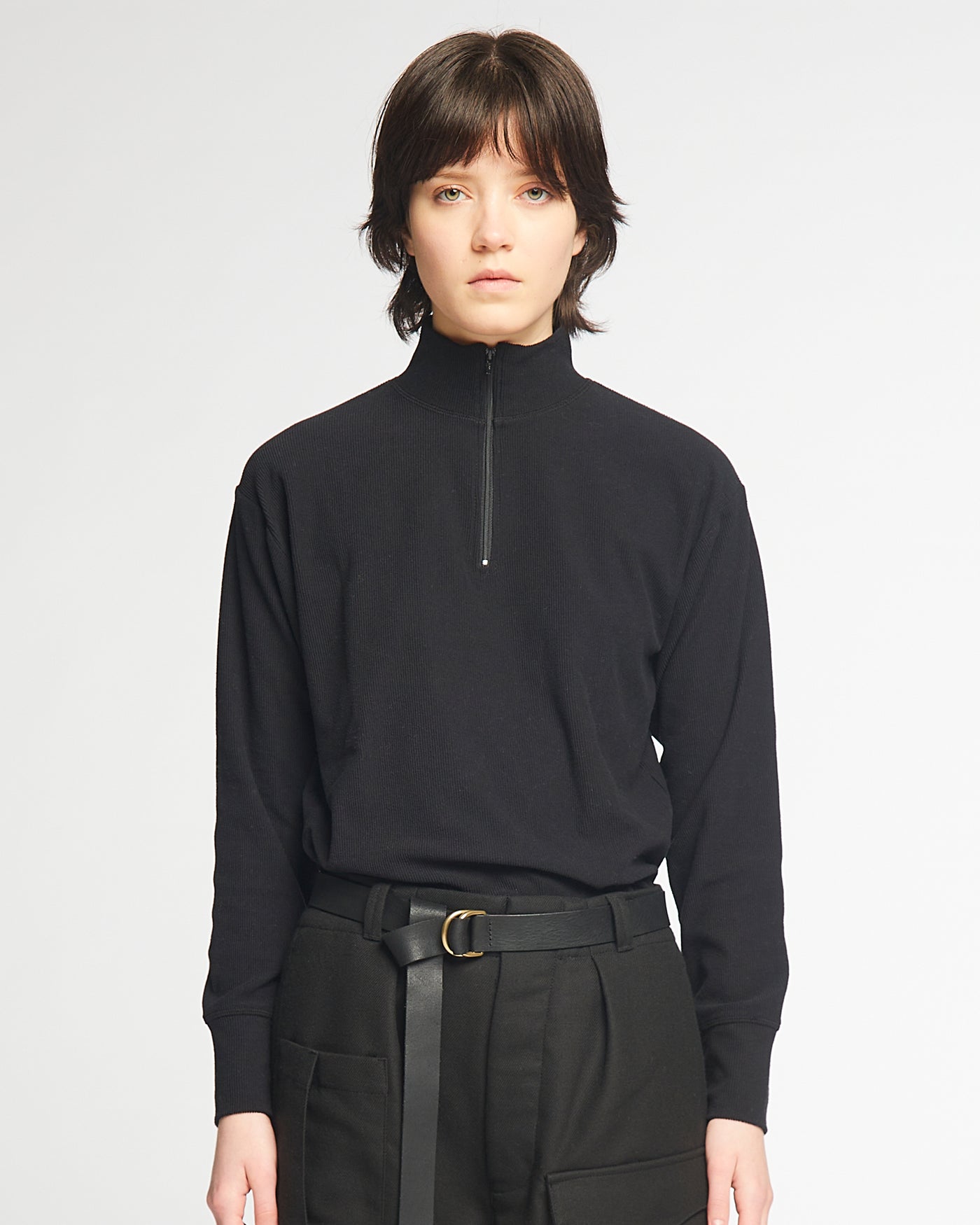 G.o.D Zipper Pull Over Rib Peluche Black