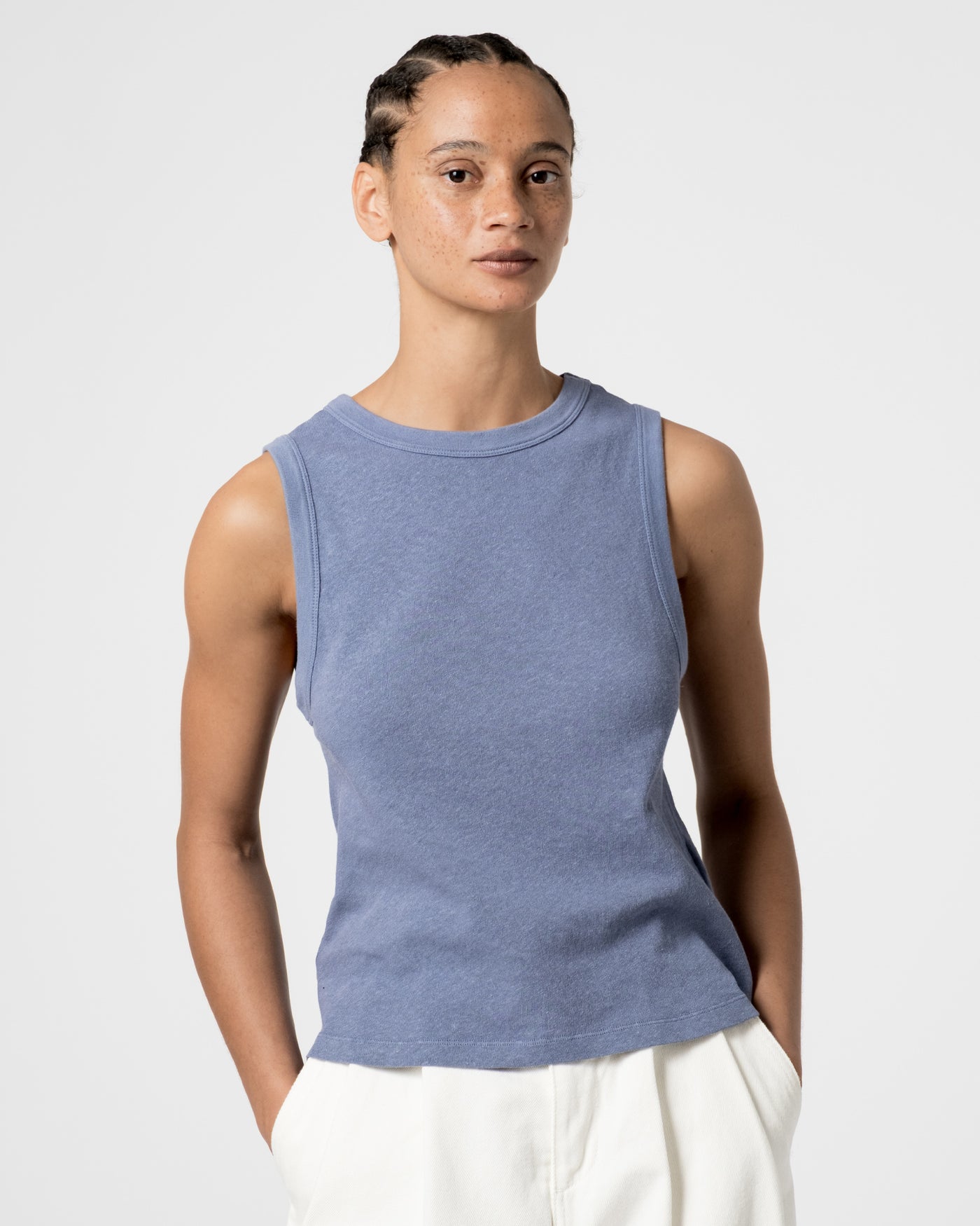 G.o.D Johnny Top Cotton Hemp Riviera Blue