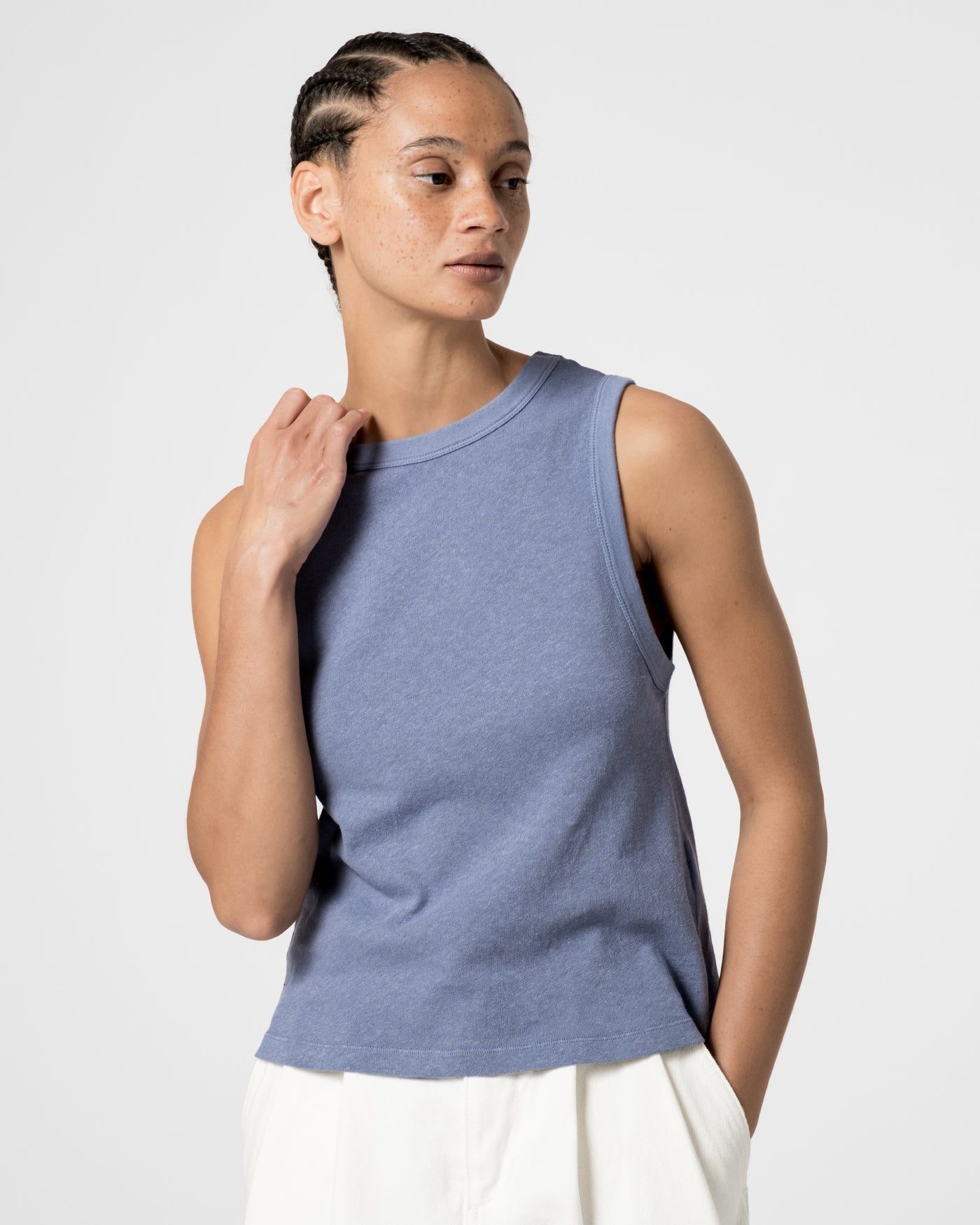 G.o.D Johnny Top Cotton Hemp Riviera Blue