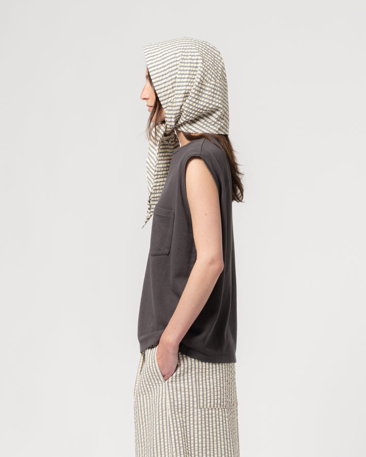 Jackie Scarf Belfast Seersucker Iron/Off-White