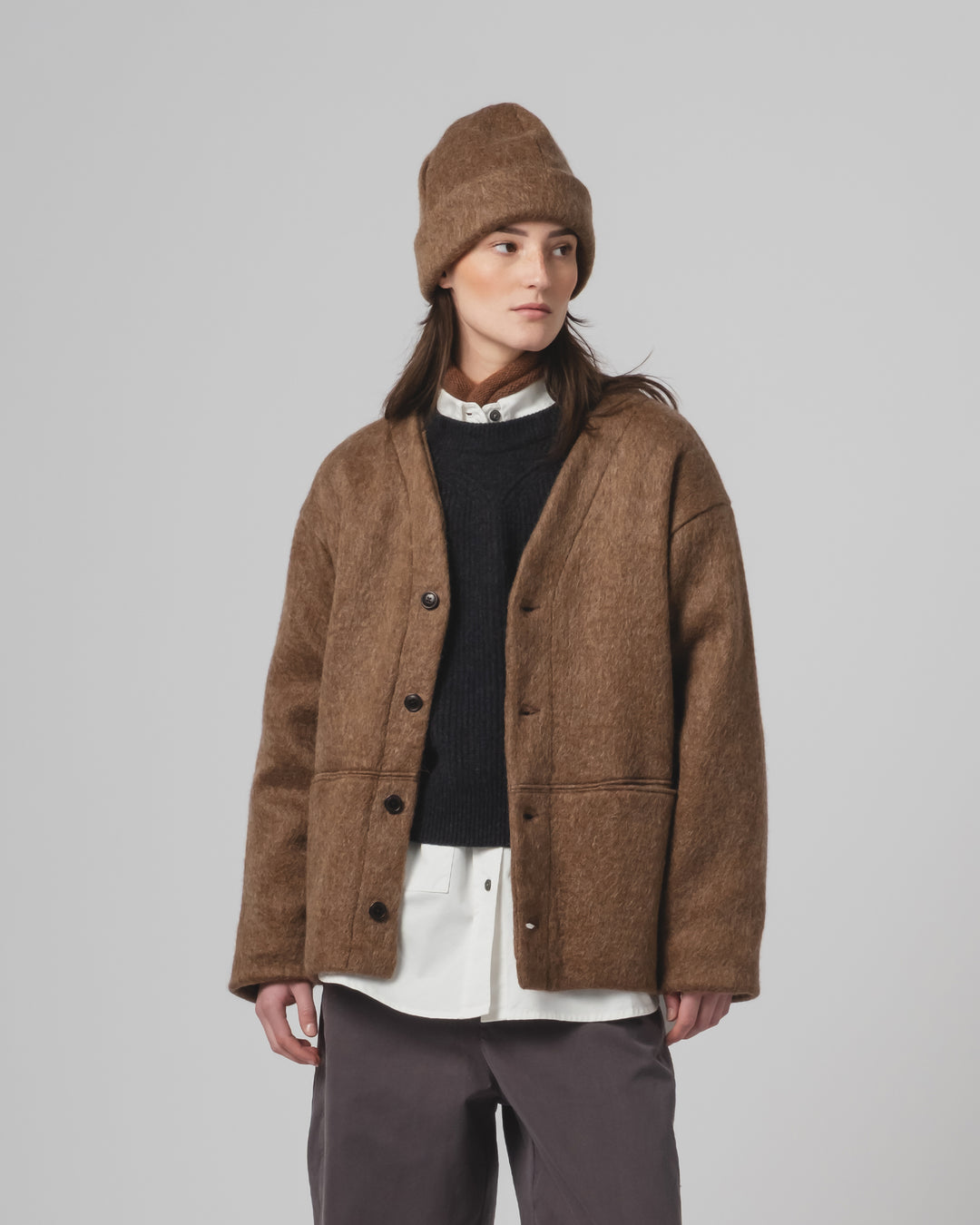 Skully Hat Mohair Fleece Java Brown
