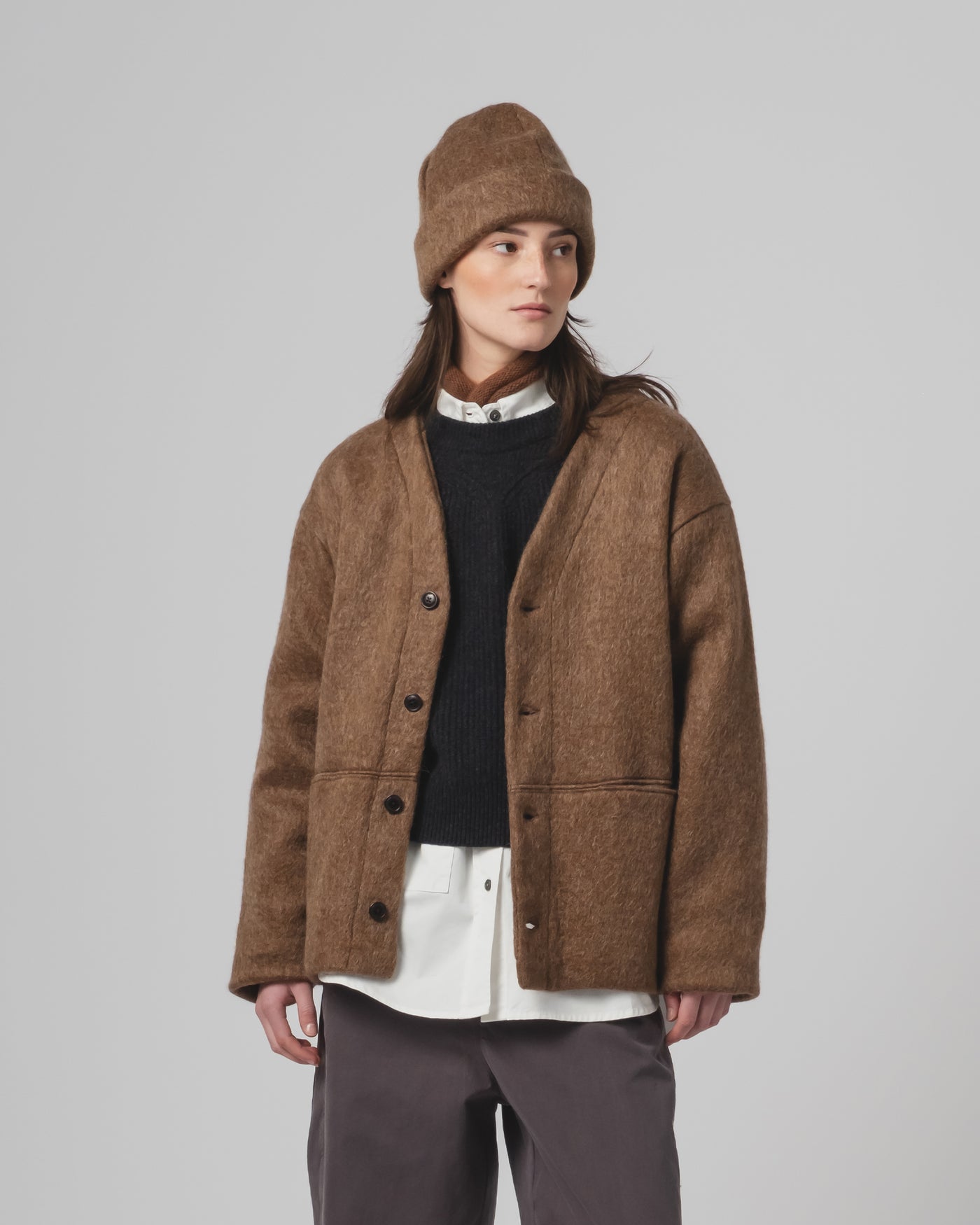 Skully Hat Mohair Fleece Java Brown