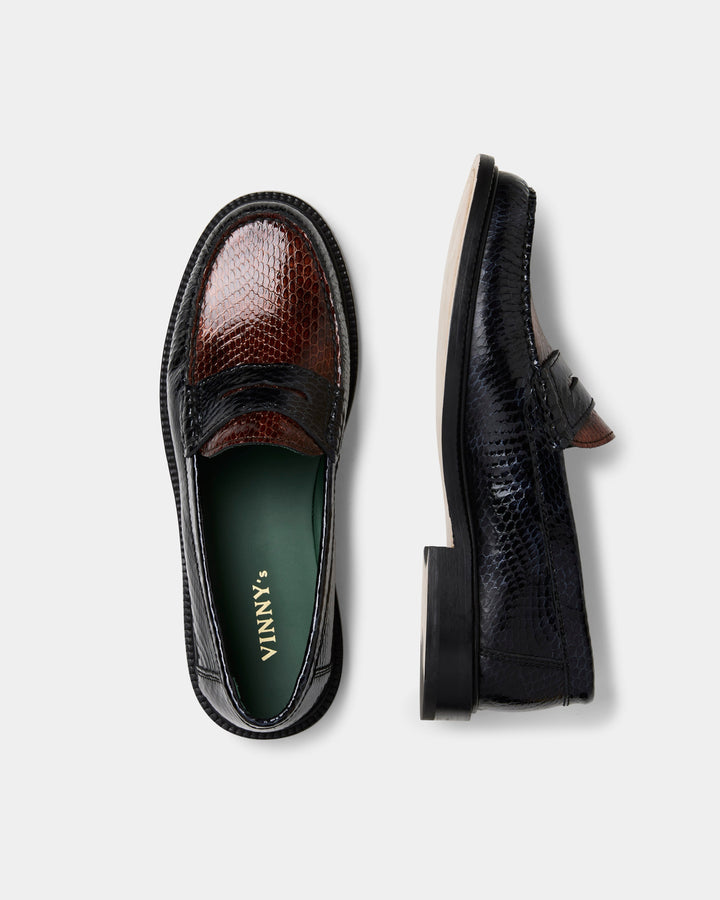 Vinny's Yardee Two-Tone Mocassin Loafer Navy Brown