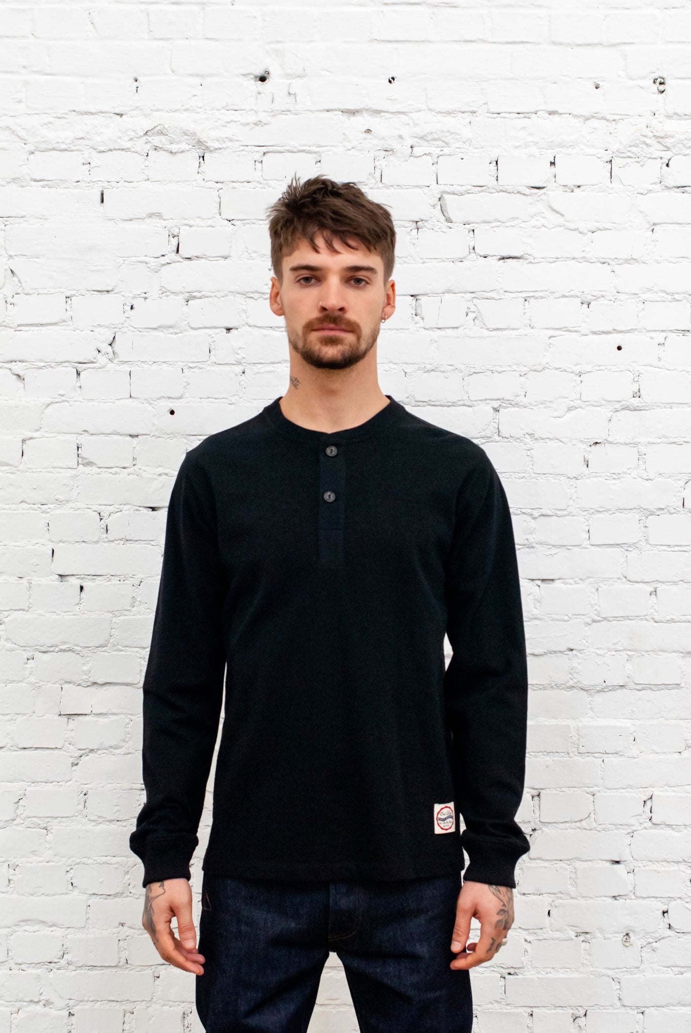 T-Henley Heavy Slub Jersey Black