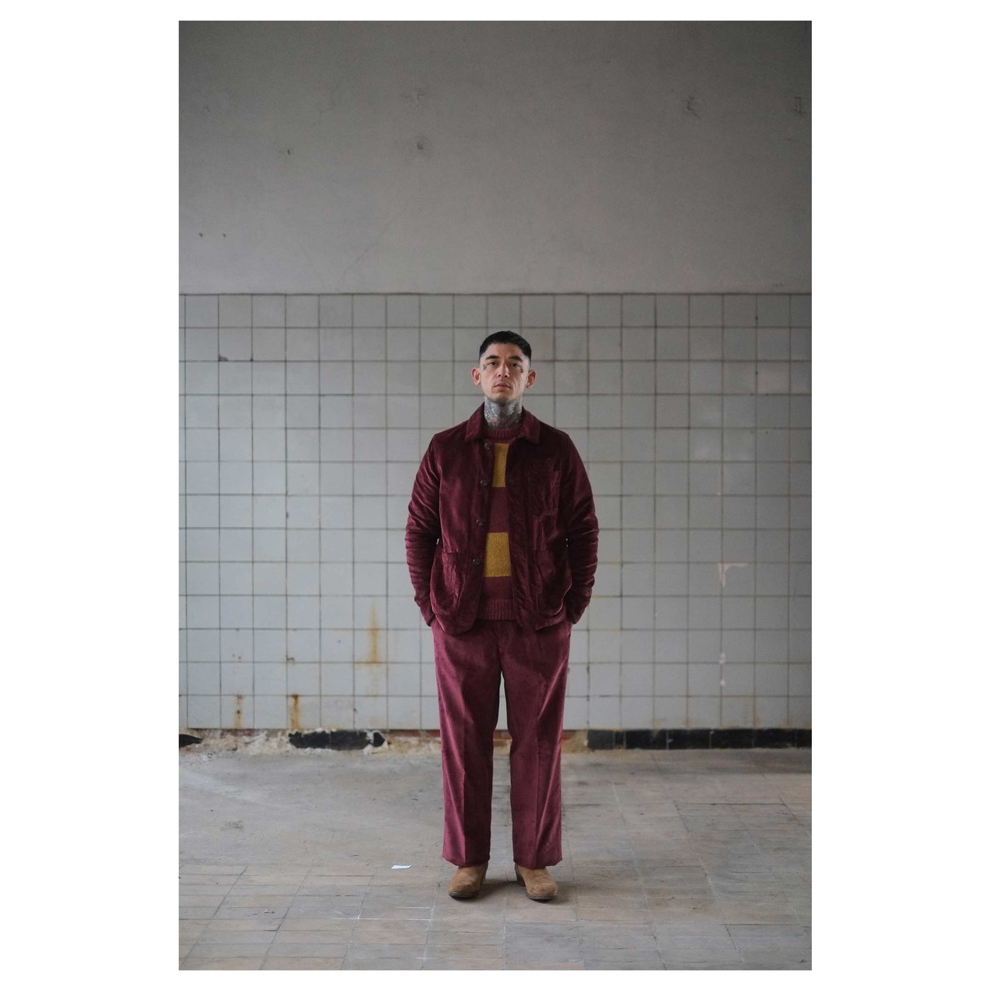 Crew Neck Sweater Stripe Mohair Bordeaux/Yellow