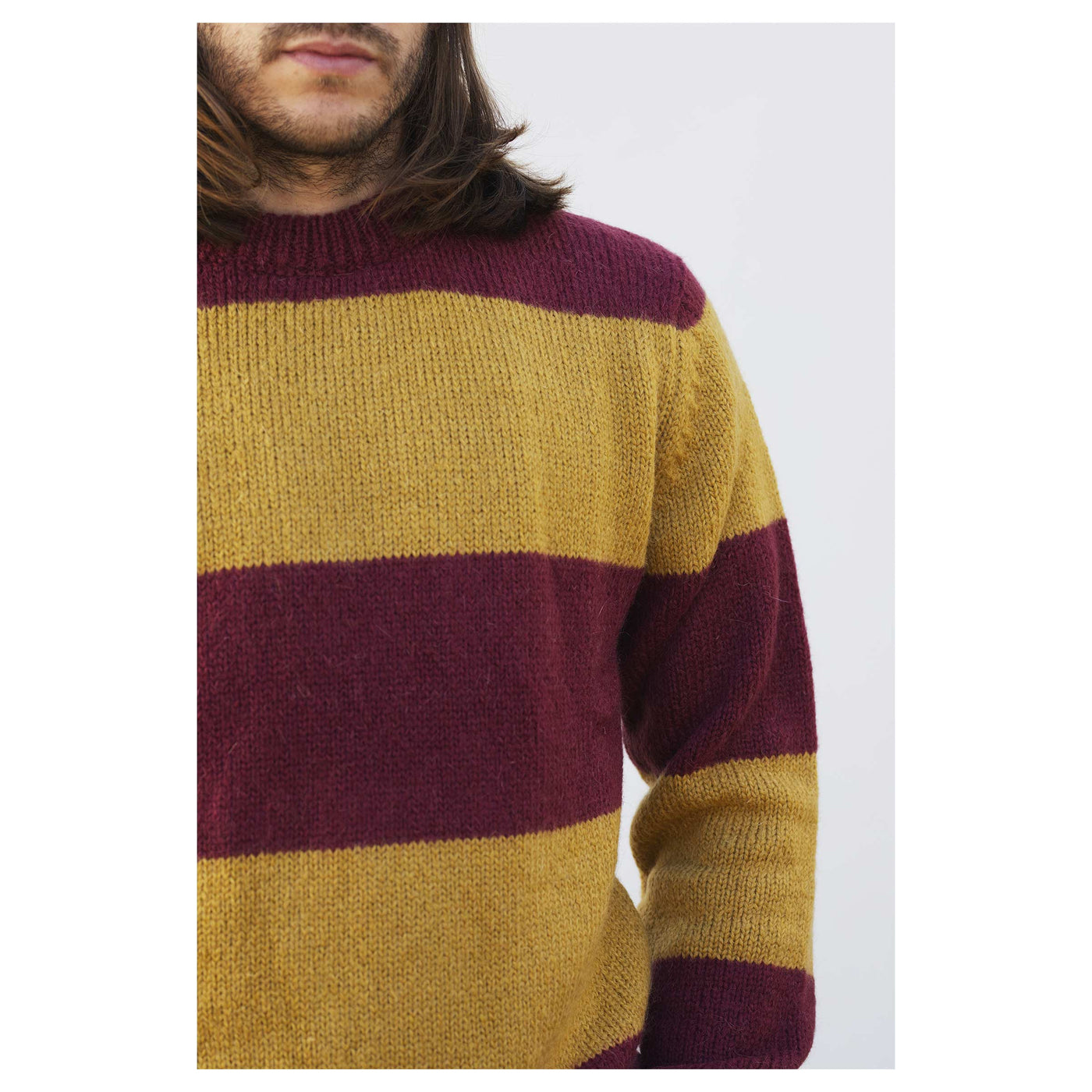 Crew Neck Sweater Stripe Mohair Bordeaux/Yellow