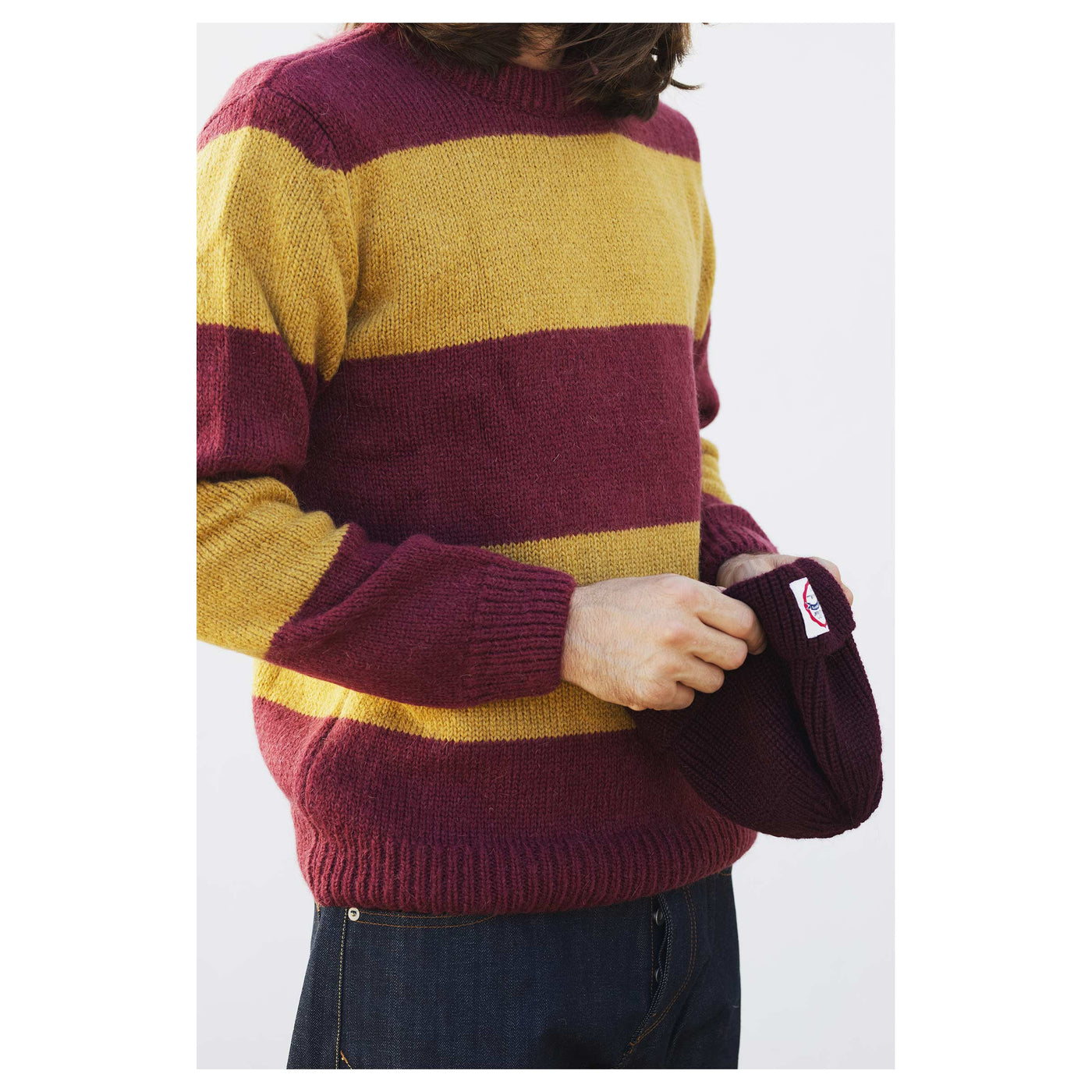 Crew Neck Sweater Stripe Mohair Bordeaux/Yellow