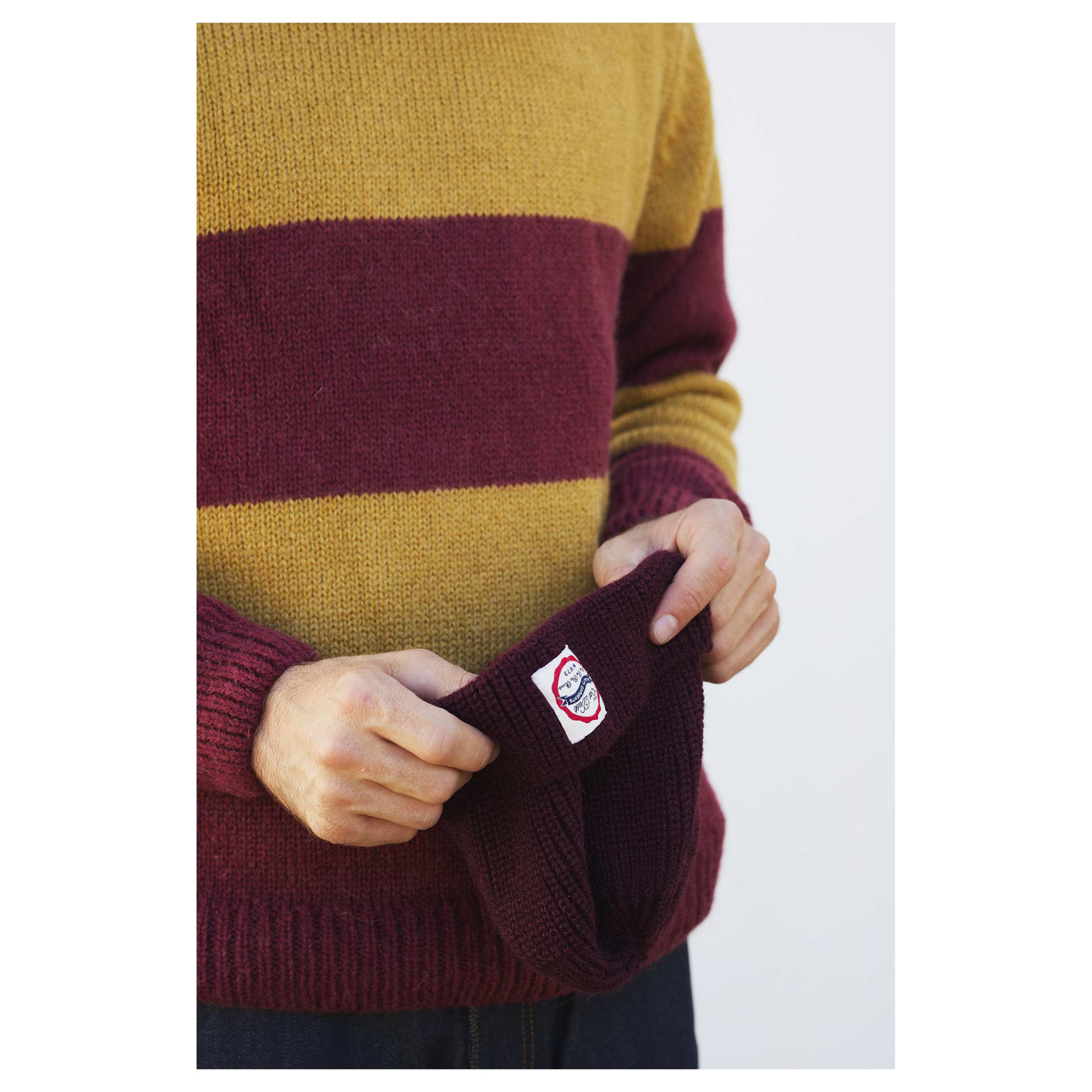 Crew Neck Sweater Stripe Mohair Bordeaux/Yellow
