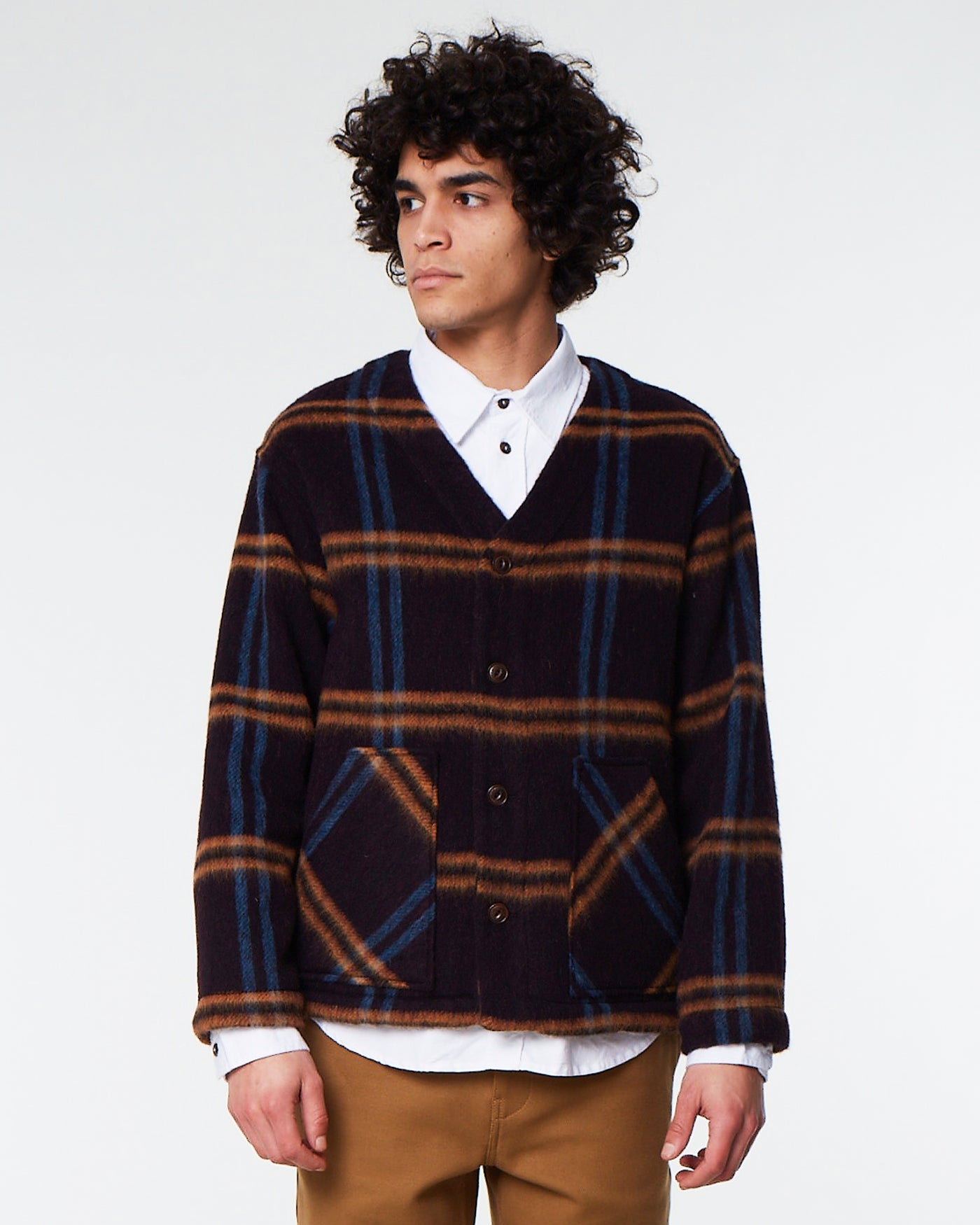 Ivy Cardigan Brushed Checks Fig