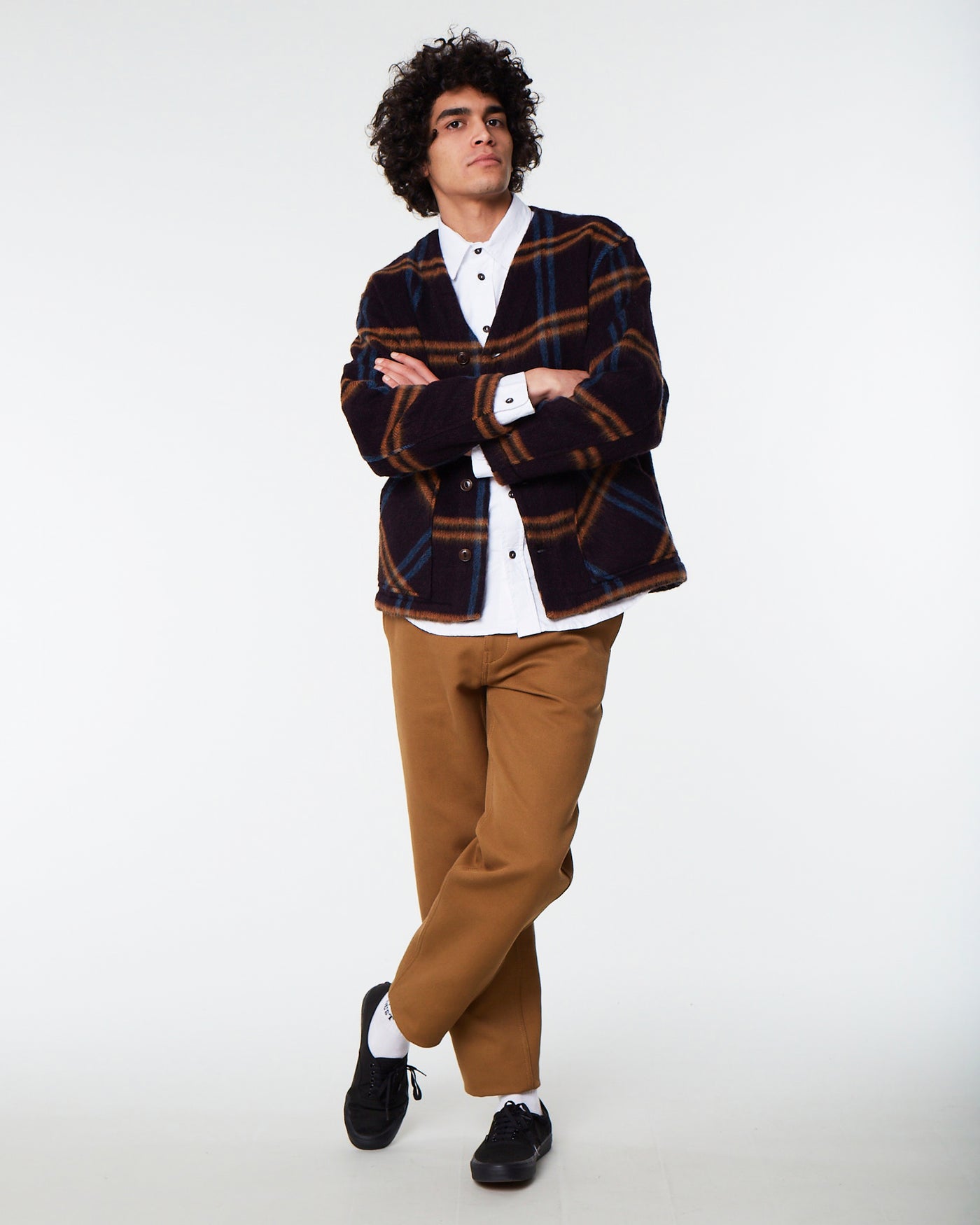 Ivy Cardigan Brushed Checks Fig
