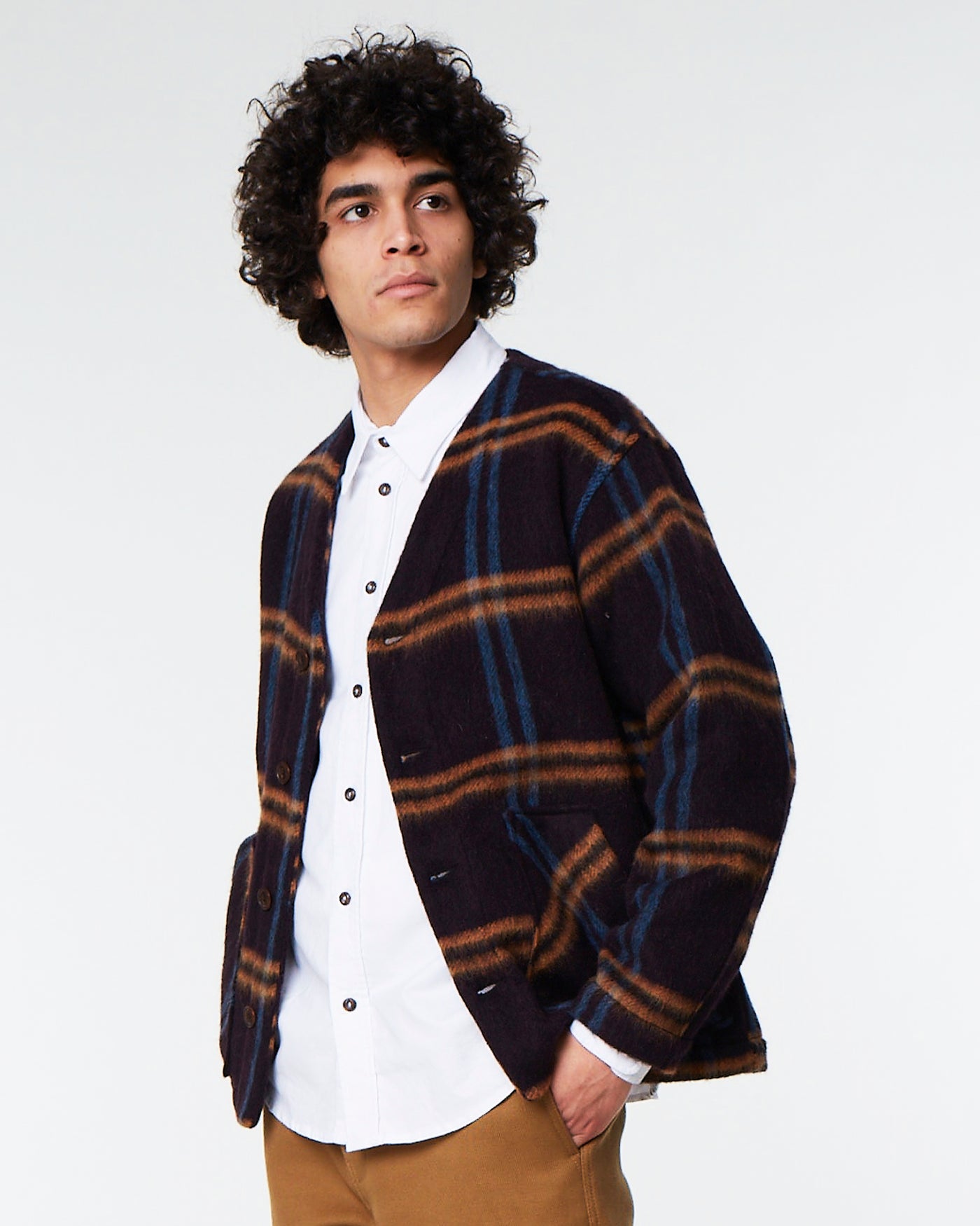 Ivy Cardigan Brushed Checks Fig