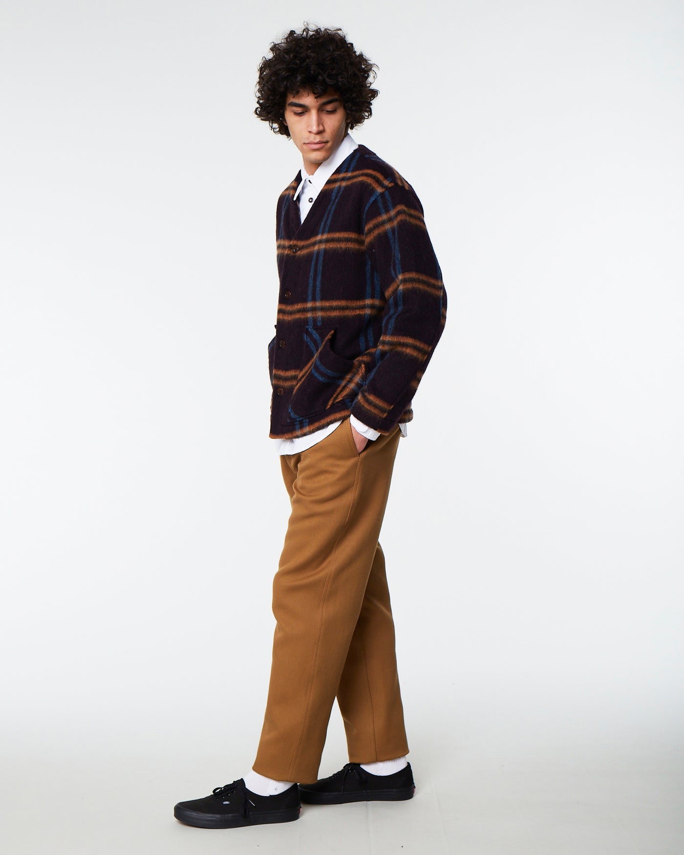 Ivy Cardigan Brushed Checks Fig