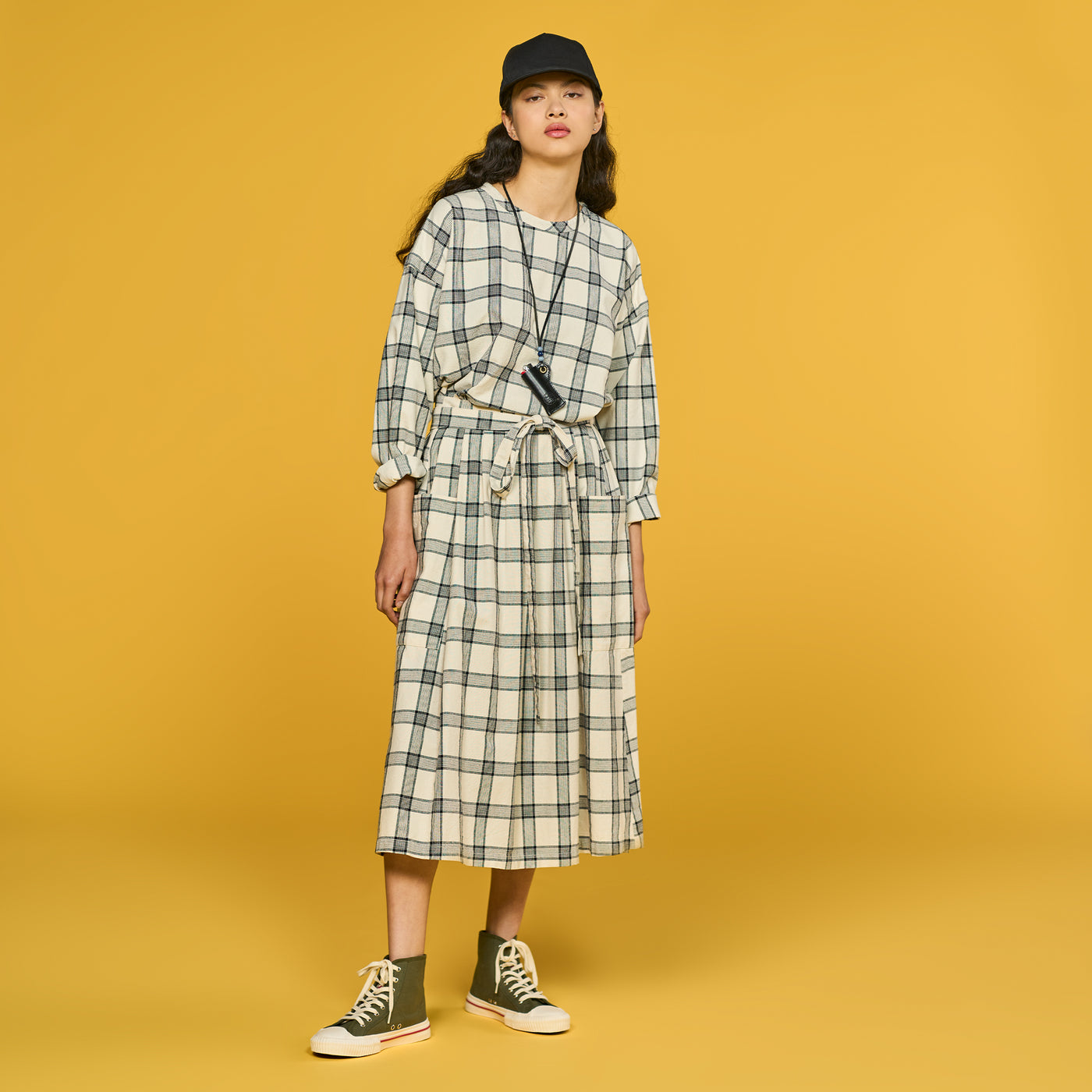 G.o.D Prairy Skirt Karlani Check Off White & Black