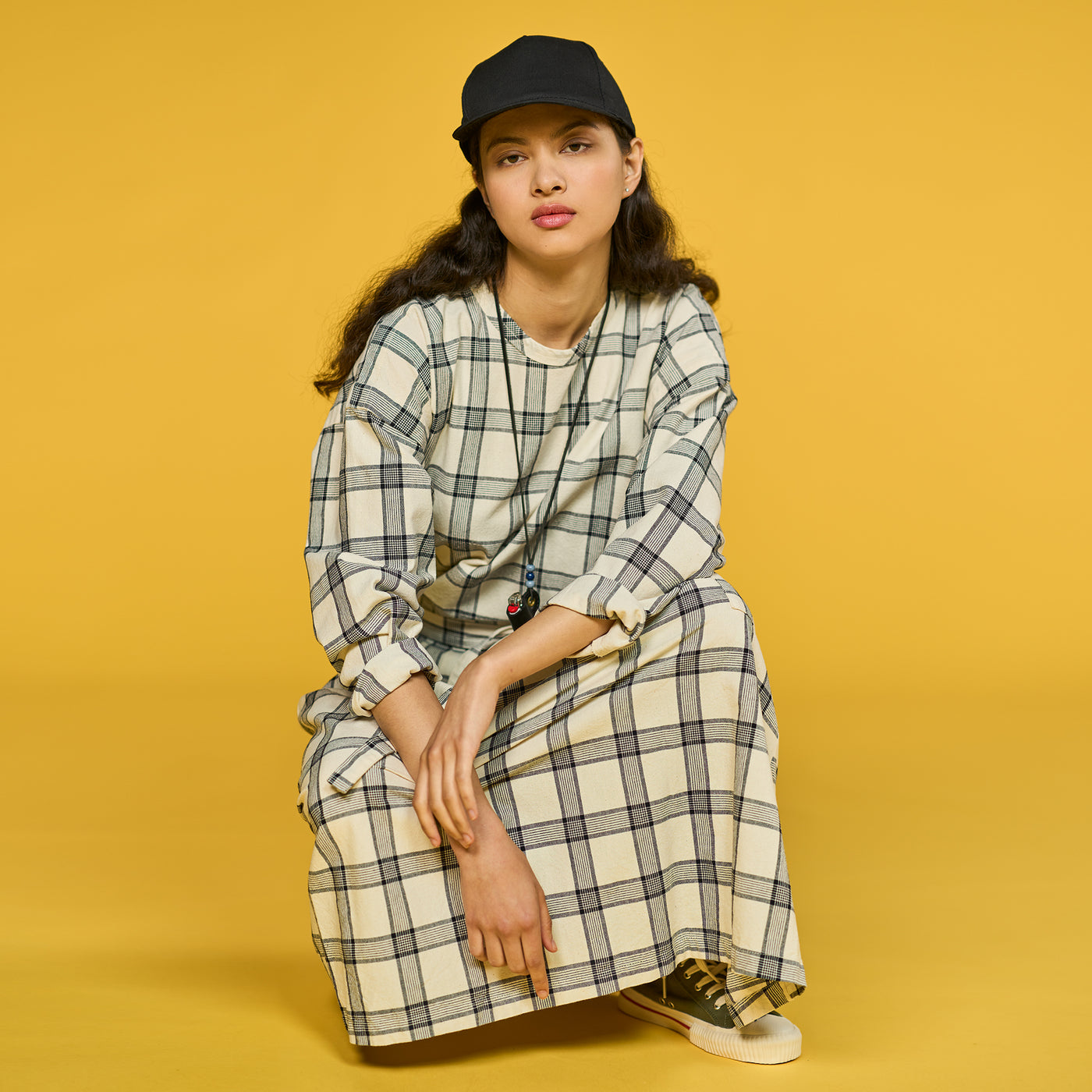 G.o.D Prairy Skirt Karlani Check Off White & Black