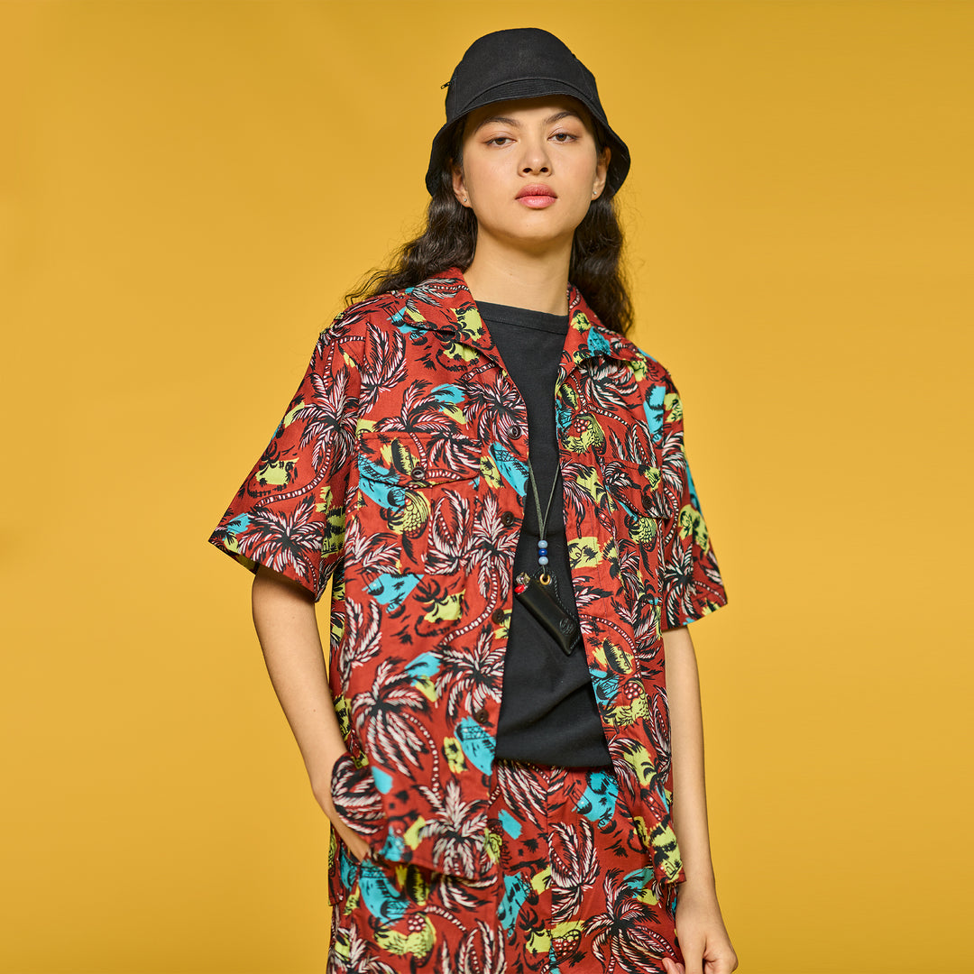 G.o.D Cuban Shirt Aloha Cotton Brick Red