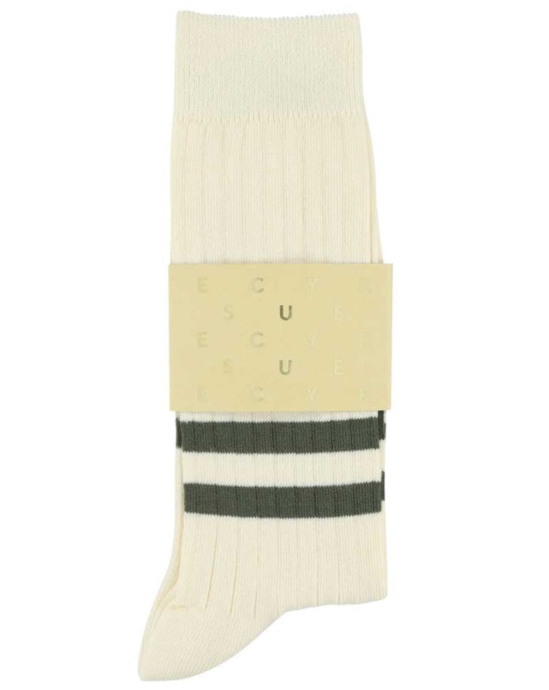 Escuyer Socks - Stripes - Ecru / Khaki