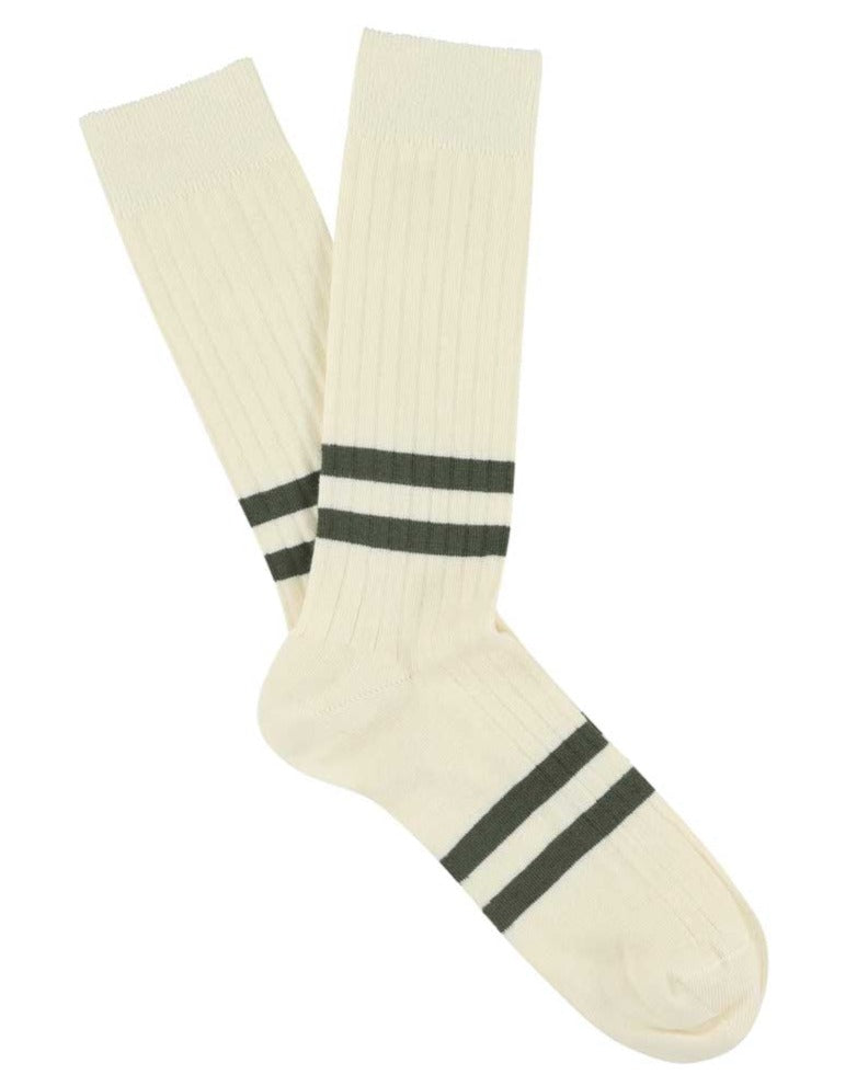 Escuyer Socks - Stripes - Ecru / Khaki