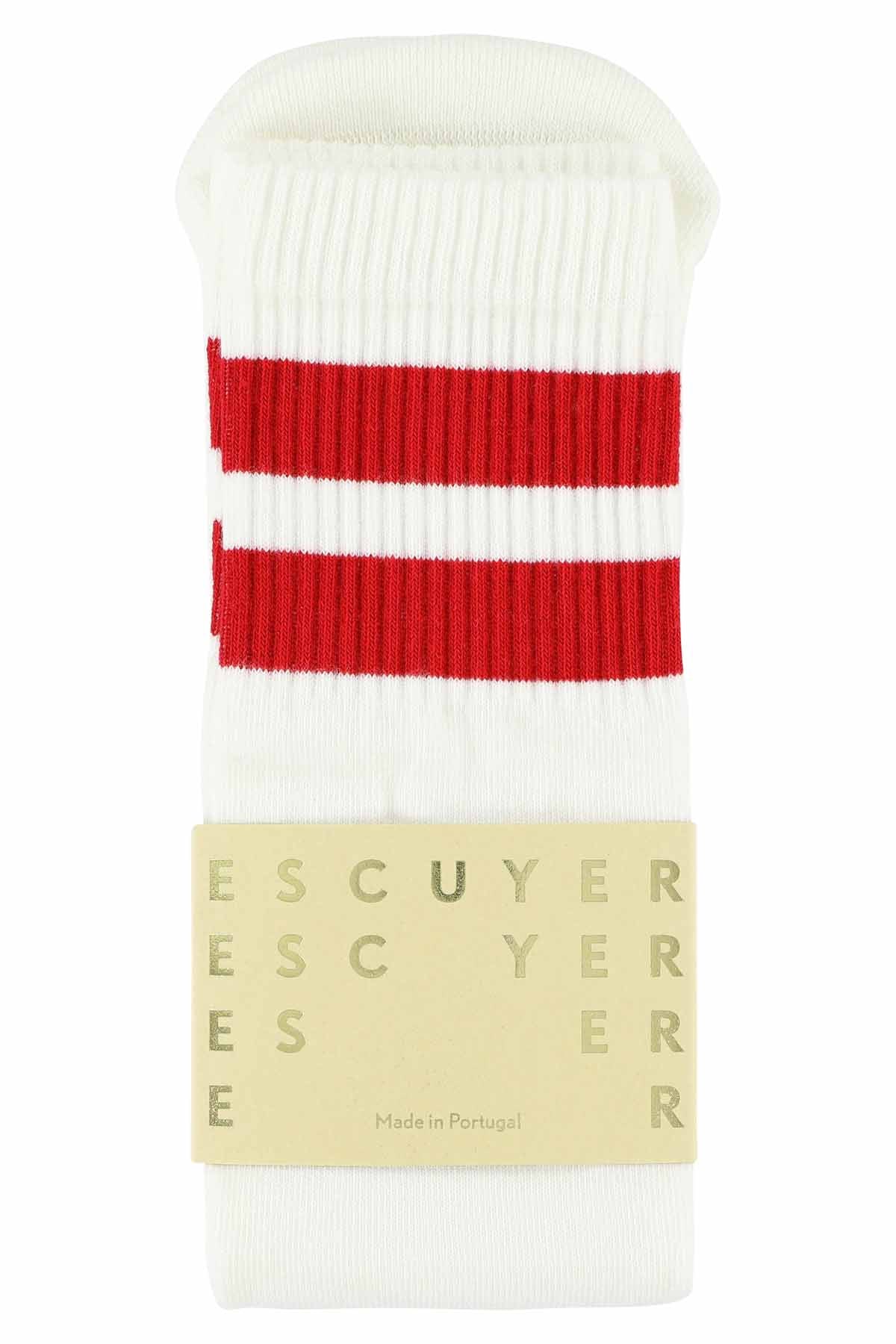 Escuyer Socks - Tube - Off White / Chinese Red