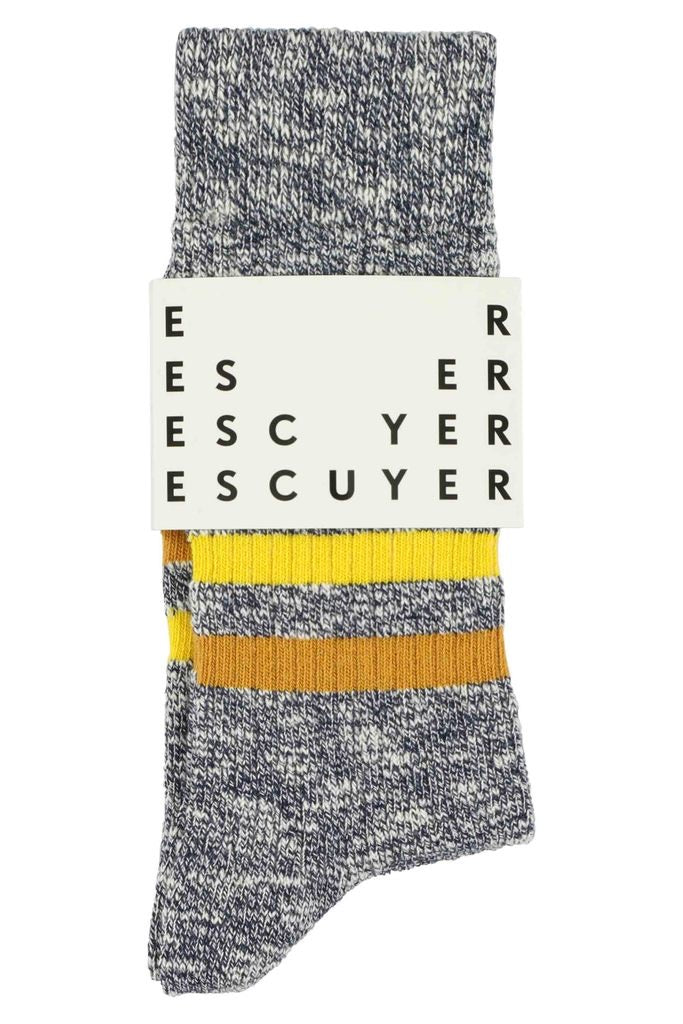 Escuyer Socks - Melange Stripes - Blue / Gold / Ochre