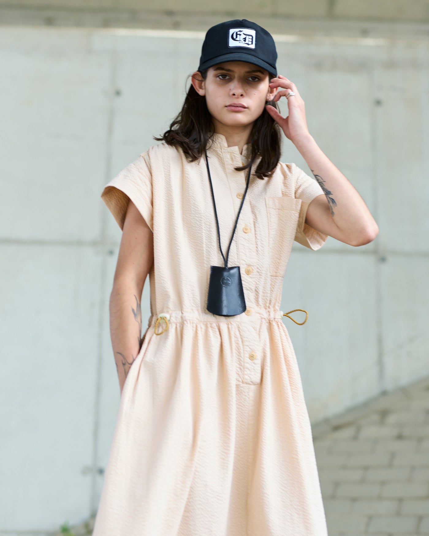 G.o.D Service Dress Seersucker Straw