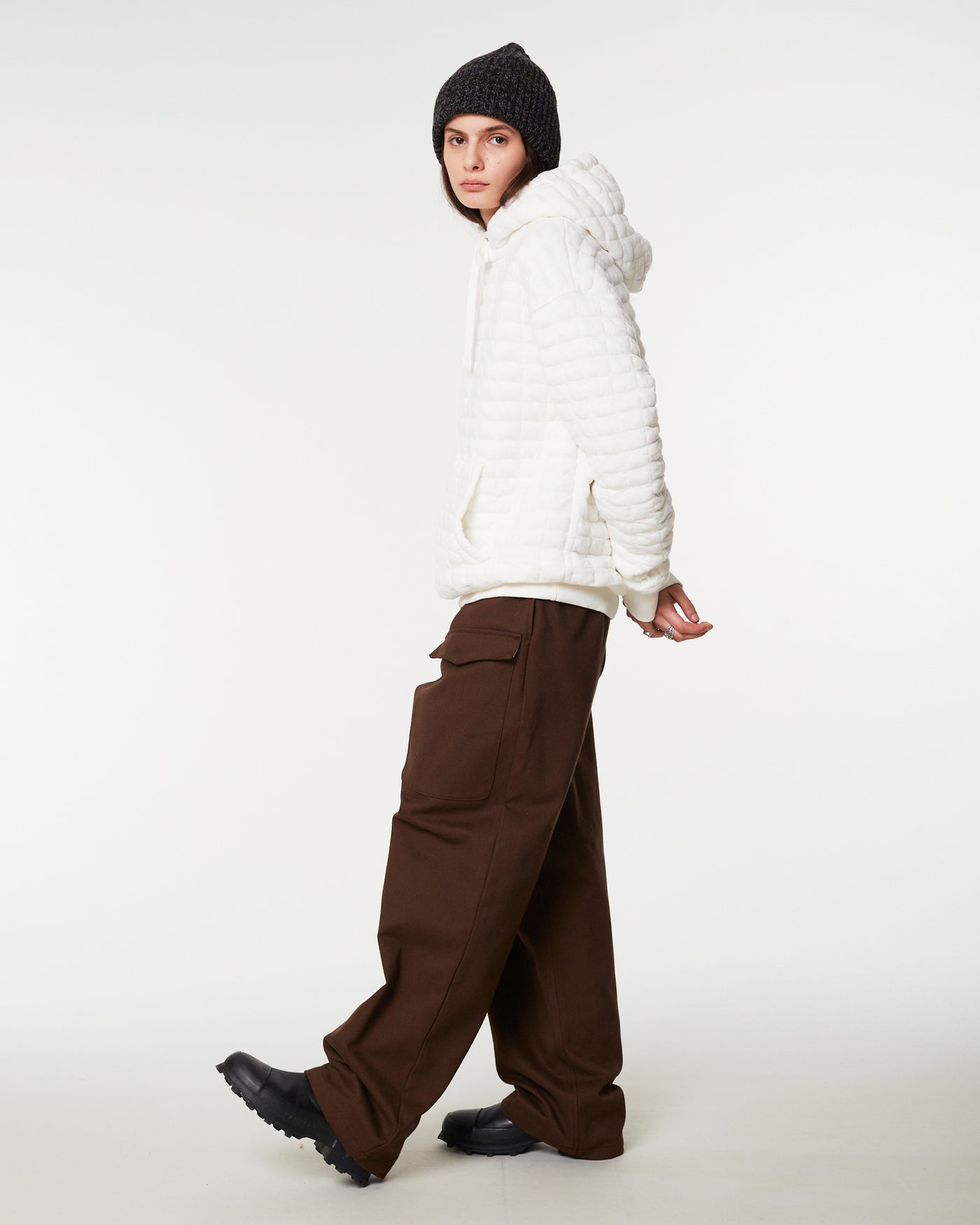 Hoodie Quilted Fleece White
