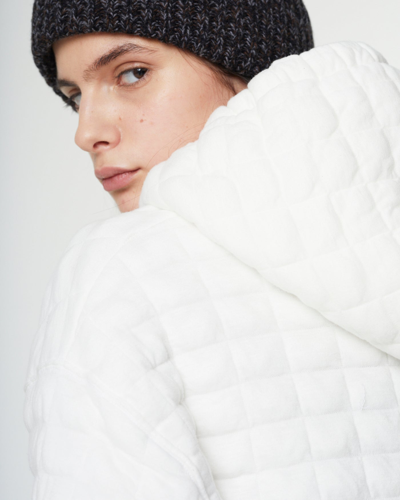 Hoodie Quilted Fleece White